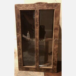 2 Bottle Brown Leather Wine Top Handle Carrier Case